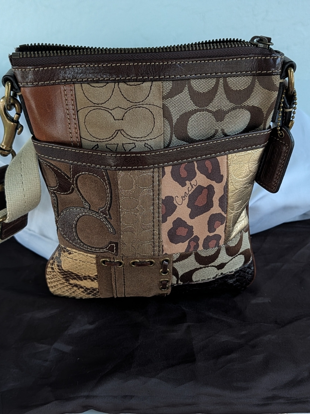 Coach Patchwork Crossbody Bag in Brown, Tan, Gold